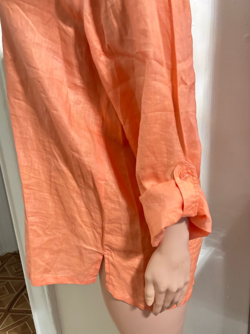 ISLAND IMPORTER Women's Orange Collared V-Neck Blouse 100% linen - Picture 9 of 13